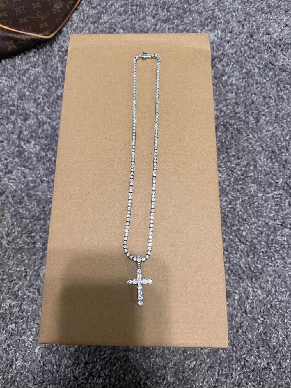 Silver Crystal Cross Tennis Necklace - men